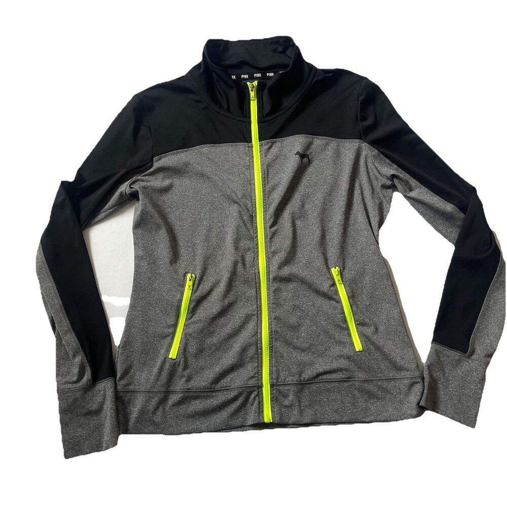 Victorias Secret PINK Ultimate Track Jacket Full Zip Womens Large Athletic Gray